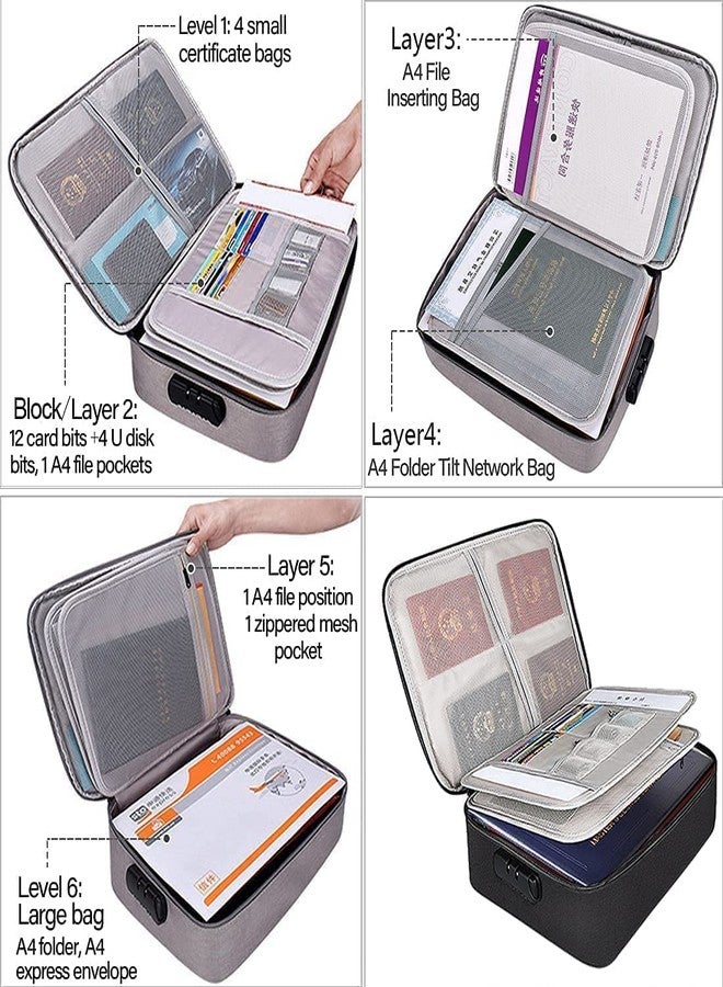 LOXBEE Multilayer Travel File Organiser Waterproof Document Storage Bag with Lock Important Documents Organizer Bag | Waterproof Bank Document Bag (Grey) - Image 3
