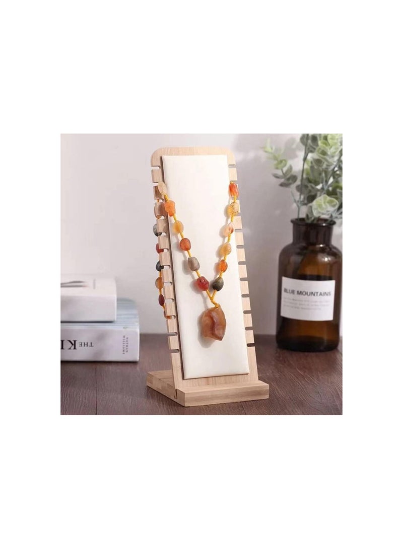 GGOOT Bamboo Necklace Display Stand, 12 Slots Vertical Necklace Holder Long Chain Jewelry Organizer with White Flocking Padded, 27x10cm Bracelet Display Board for Pendant Necklace - Image 5