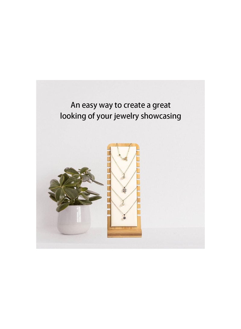 GGOOT Bamboo Necklace Display Stand, 12 Slots Vertical Necklace Holder Long Chain Jewelry Organizer with White Flocking Padded, 27x10cm Bracelet Display Board for Pendant Necklace - Image 2