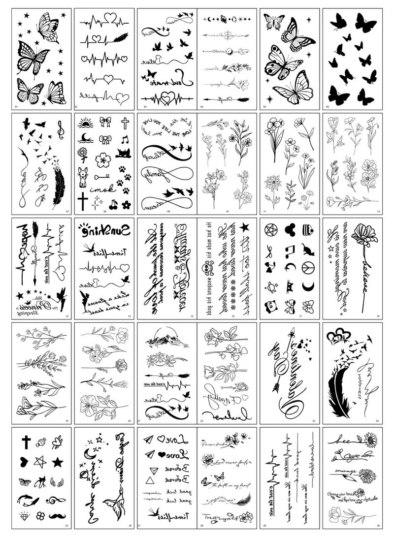30 Sheets 200pc Waterproof Temporary Tattoo Sticker Set，Tattoo Sticker for Lover,couple，Adults Men Women Kids - Image 1