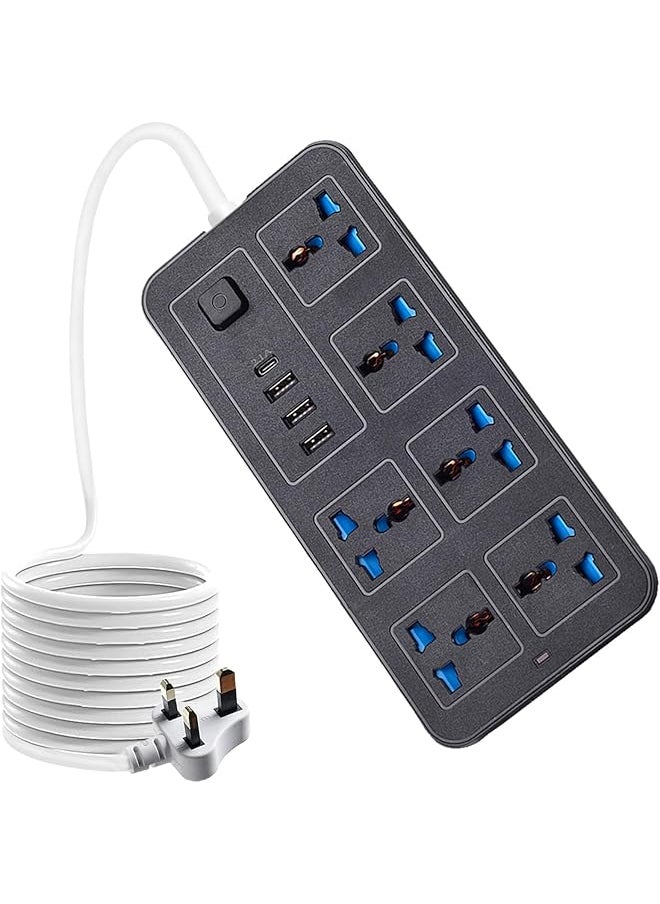 PROMASS promass 6Ft/2m Power Strips Surge Protector, Extension Cord with 6 Outlets 3 USB Ports (1 USB C),Flat Plug for Home, Office, Dorm Essentials 2400W/10A(Black)  - Image 1
