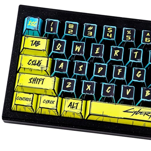 JOMKIZ PBT Keycaps - Japanese Manga Theme Keycaps Set, 131 Keys Cherry Profile Dye-Sub Custom Keycap, Cyberpunk 2077 Minimalist Style Key Caps for 60%, 65%, 75%, 100% Cherry MX Mechanical Keyboard - Image 1