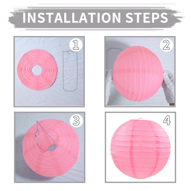 FUGUIR Pink Paper Lanterns Decorative, Pink Hanging Round Paper Lanterns for Wedding Bridal Baby Shower Valentines Day Gender Reveal (9 PCS) - Image 4