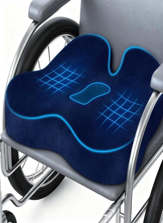 DailyCuddles Wheelchair Seat Cushion, Premium Memory Foam Office Chair Cushion, Supportive Donut Pillow for Sciatica, Tailbone & Back Relief, Ergonomic Long Sitting Chair Pad for Car, Airplane(Blue) - Image 1