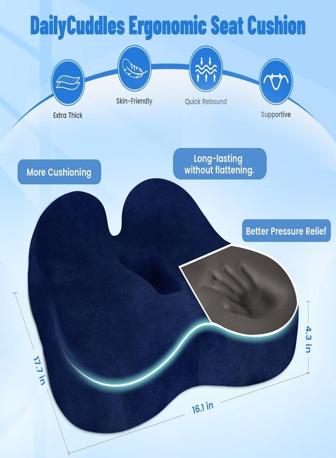 DailyCuddles Wheelchair Seat Cushion, Premium Memory Foam Office Chair Cushion, Supportive Donut Pillow for Sciatica, Tailbone & Back Relief, Ergonomic Long Sitting Chair Pad for Car, Airplane(Blue) - Image 5