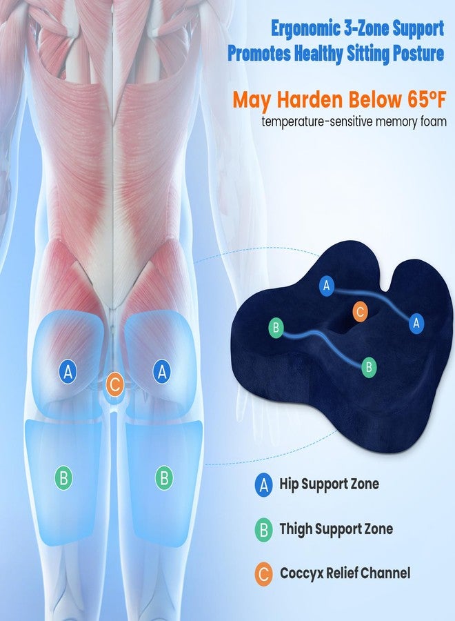 DailyCuddles Wheelchair Seat Cushion, Premium Memory Foam Office Chair Cushion, Supportive Donut Pillow for Sciatica, Tailbone & Back Relief, Ergonomic Long Sitting Chair Pad for Car, Airplane(Blue) - Image 3