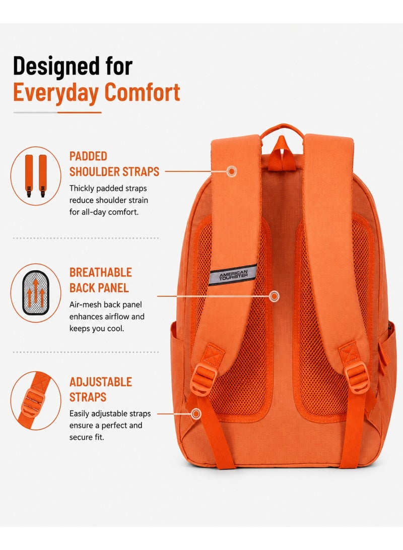 AMERICAN TOURISTER Riley Laptop Backpack, 28L Capacity, 100% Polyester, Orange|Fits 15.6" Laptop|Double Zipper Pocket Opening|Front Storage Compartments|Antimicrobial Treated Lining|Bottle Holder - 1 Year International Warranty - Image 2