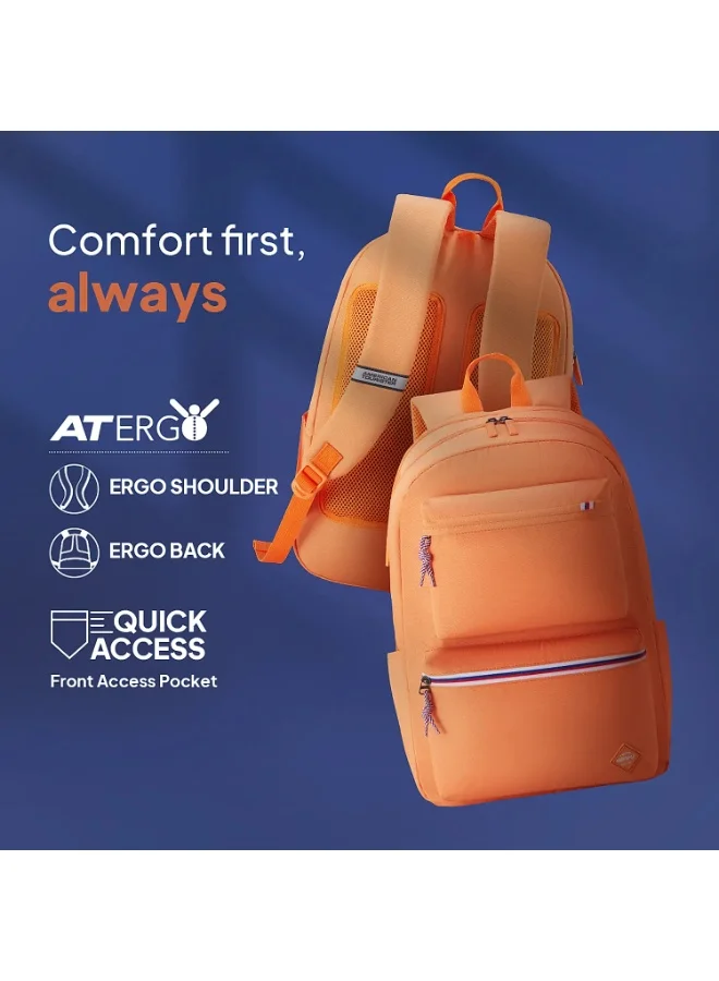 American Tourister Orange Riley Laptop Backpack, 28L Capacity, 100% Polyester, Orange|Fits 15.6" Laptop|Double Zipper Pocket Opening|Front Storage Compartments|Antimicrobial Treated Lining|Bottle Holder - 1 Year International Warranty for Women | Best Price UAE