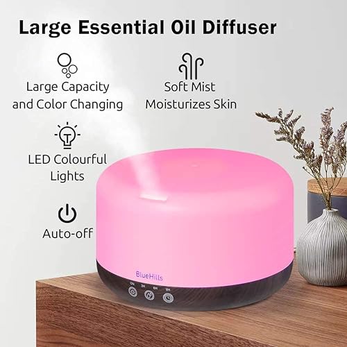 BlueHills Premium 1000 ML Large Essential Oil Diffuser Humidifier for Room Home Aromatherapy Big Capacity Oil Diffuser with Décor LED Lights Long Running Round Diffuser Dark Wood Grain – D002 - Image 5