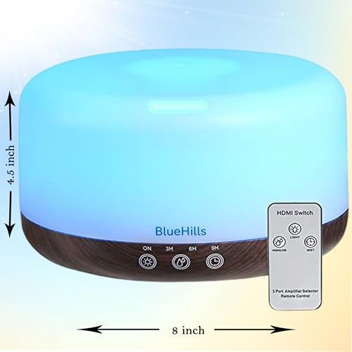 BlueHills Premium 1000 ML Large Essential Oil Diffuser Humidifier for Room Home Aromatherapy Big Capacity Oil Diffuser with Décor LED Lights Long Running Round Diffuser Dark Wood Grain – D002 - Image 3
