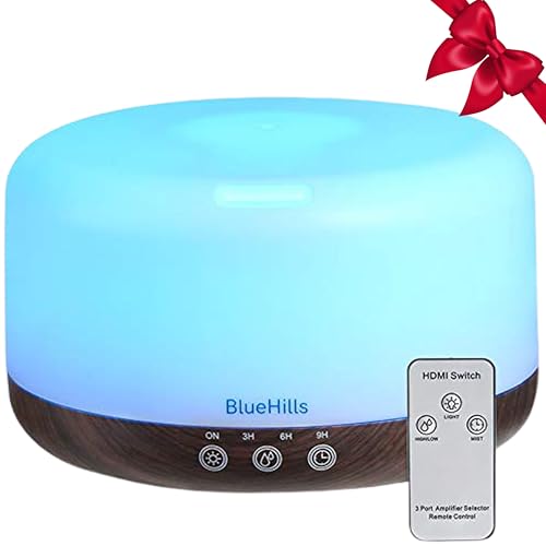 BlueHills Premium 1000 ML Large Essential Oil Diffuser Humidifier for Room Home Aromatherapy Big Capacity Oil Diffuser with Décor LED Lights Long Running Round Diffuser Dark Wood Grain – D002 - Image 1