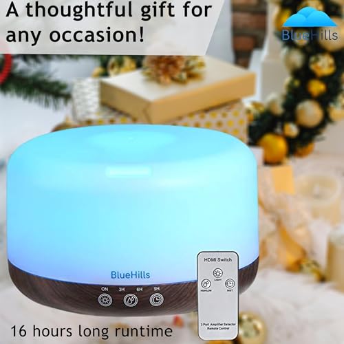 BlueHills Premium 1000 ML Large Essential Oil Diffuser Humidifier for Room Home Aromatherapy Big Capacity Oil Diffuser with Décor LED Lights Long Running Round Diffuser Dark Wood Grain – D002 - Image 2