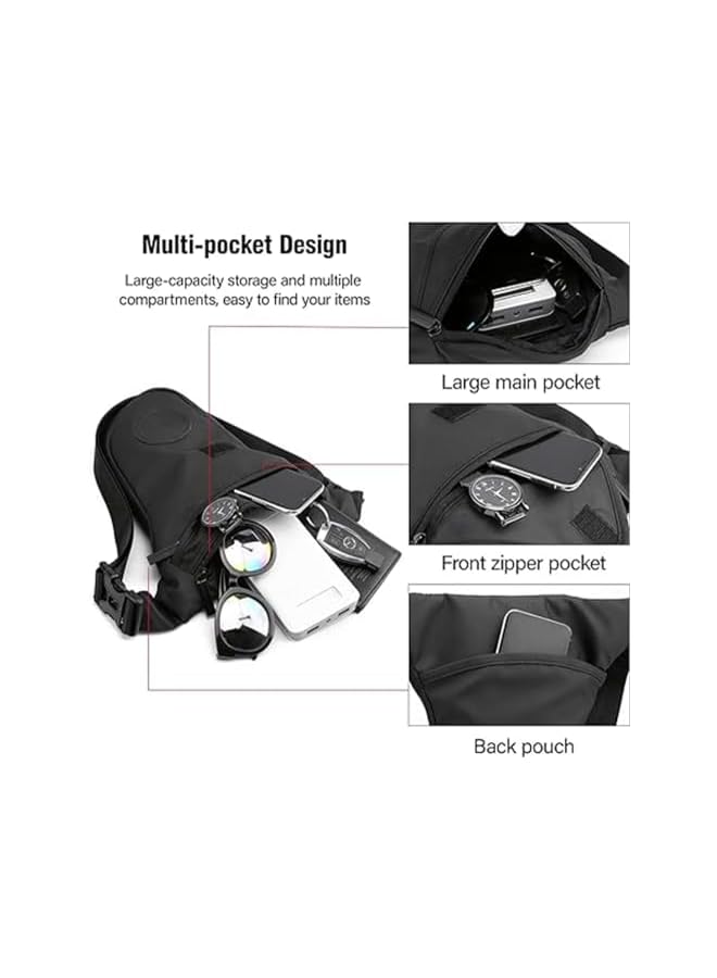 PROMASS promass Leg Bag for Men Fanny Packs, Women Men’s Outdoor Thigh Bags Motorcycle Ride Sling Bag for Camping Hiking Cycling Riding, Multifunctional Outdoor Cycling Gaiter Waist Bag, Black, 1 Pcs - Image 2