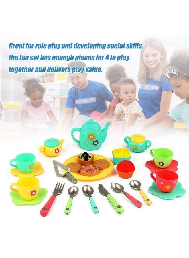 PLUSPOINT 20pc Tea Set with Basket Tea Party Pretend playset for Kids, teapot Play Set Pretend Play Set Girls Kitchen Toy teapot Gift for Toddler Kids Boys Girls 3 Years Old (Tea Set with Basket) - Image 5