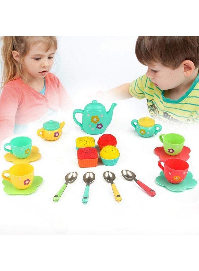 PLUSPOINT 20pc Tea Set with Basket Tea Party Pretend playset for Kids, teapot Play Set Pretend Play Set Girls Kitchen Toy teapot Gift for Toddler Kids Boys Girls 3 Years Old (Tea Set with Basket) - Image 4