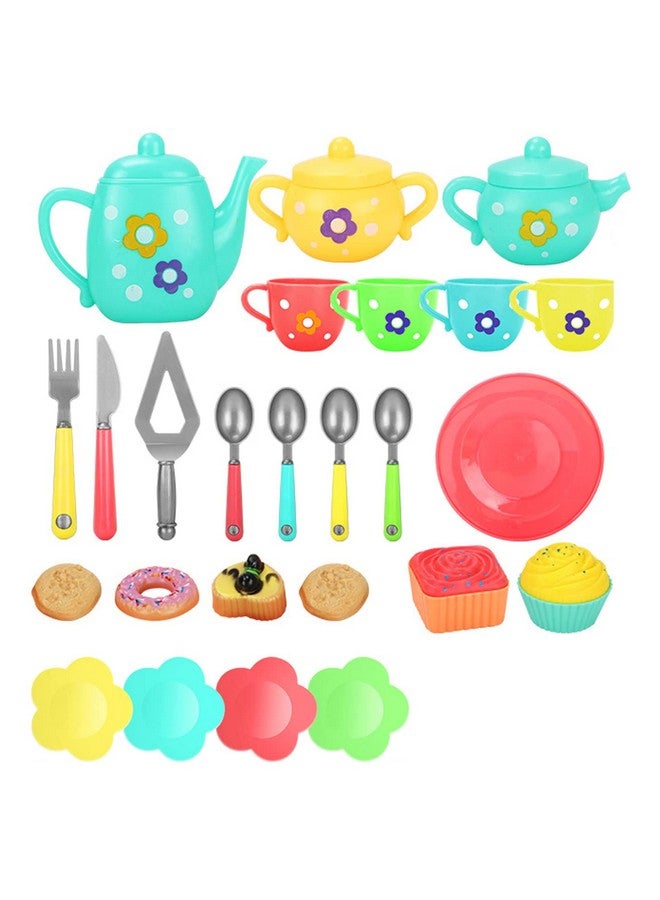 PLUSPOINT 20pc Tea Set with Basket Tea Party Pretend playset for Kids, teapot Play Set Pretend Play Set Girls Kitchen Toy teapot Gift for Toddler Kids Boys Girls 3 Years Old (Tea Set with Basket) - Image 2