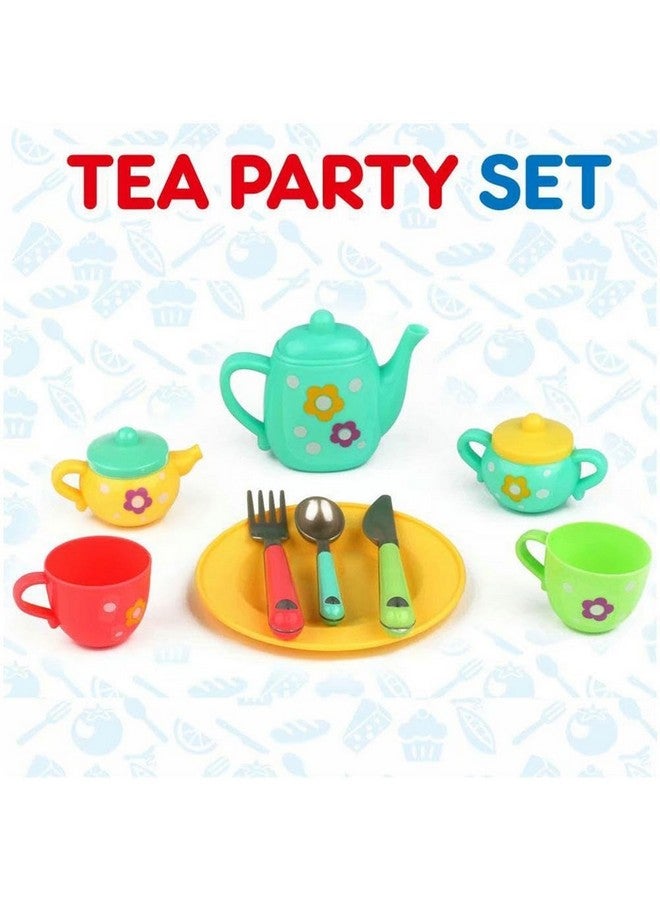 PLUSPOINT 20pc Tea Set with Basket Tea Party Pretend playset for Kids, teapot Play Set Pretend Play Set Girls Kitchen Toy teapot Gift for Toddler Kids Boys Girls 3 Years Old (Tea Set with Basket) - Image 3