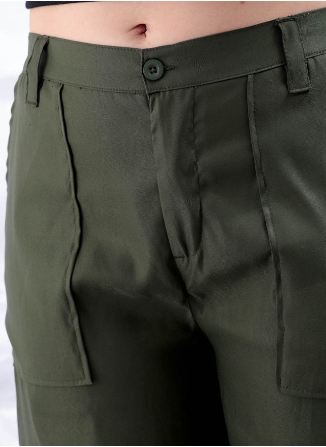 Freehand Women Flared Solid Mid-Rise Elasticated Cargo Trousers  - Image 4