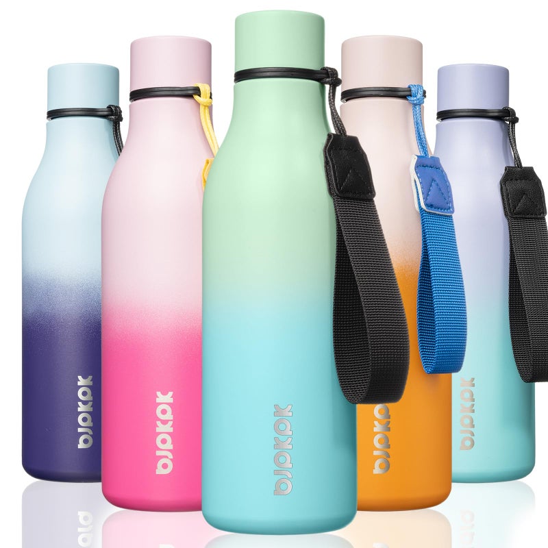 BJPKPK BJPKPK Insulated Water Bottles 18 oz Stainless Steel Metal Water Bottle with Strap BPA Free Leak Proof Thermos Mugs Flasks Reusable Water Bottle for Sports  Travel Mint