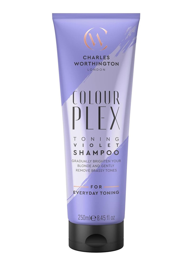 CHARLES WORTHINGTON Colour Plex Toning Violet Shampoo Tone and Brighten Purple Shampoo for Blonde Hair Salon Toning Shampoo for Blondes 250 ml  - Image 1
