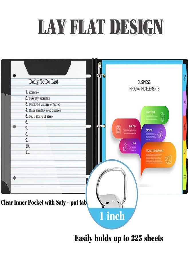 INFUN 1 Inch Telescoping Project Organizer Binder-2PCS,13 Pocket, Customizable Front Cover, 5 Colors Pocket Divider and Plastic Binder Pocket，225 Sheet Capacity-Black - Image 3