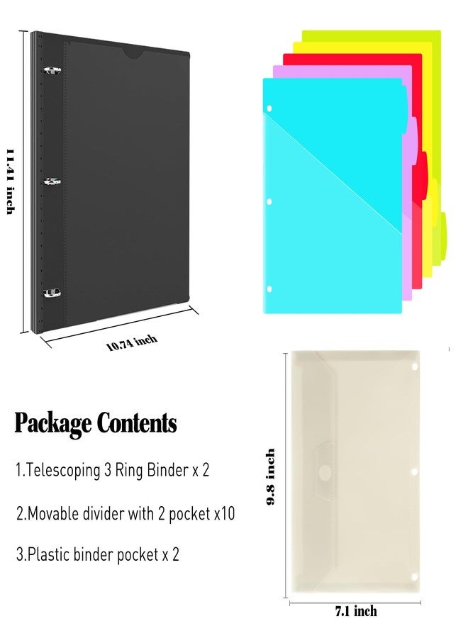 INFUN 1 Inch Telescoping Project Organizer Binder-2PCS,13 Pocket, Customizable Front Cover, 5 Colors Pocket Divider and Plastic Binder Pocket，225 Sheet Capacity-Black - Image 2