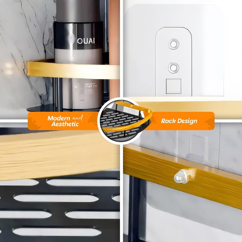 MIORAH Bathroom Corner Shelves Bathroom Organiser Without Drill Self Adhesive Bathroom Shelf for Wall Gold Packof 2 - Image 4