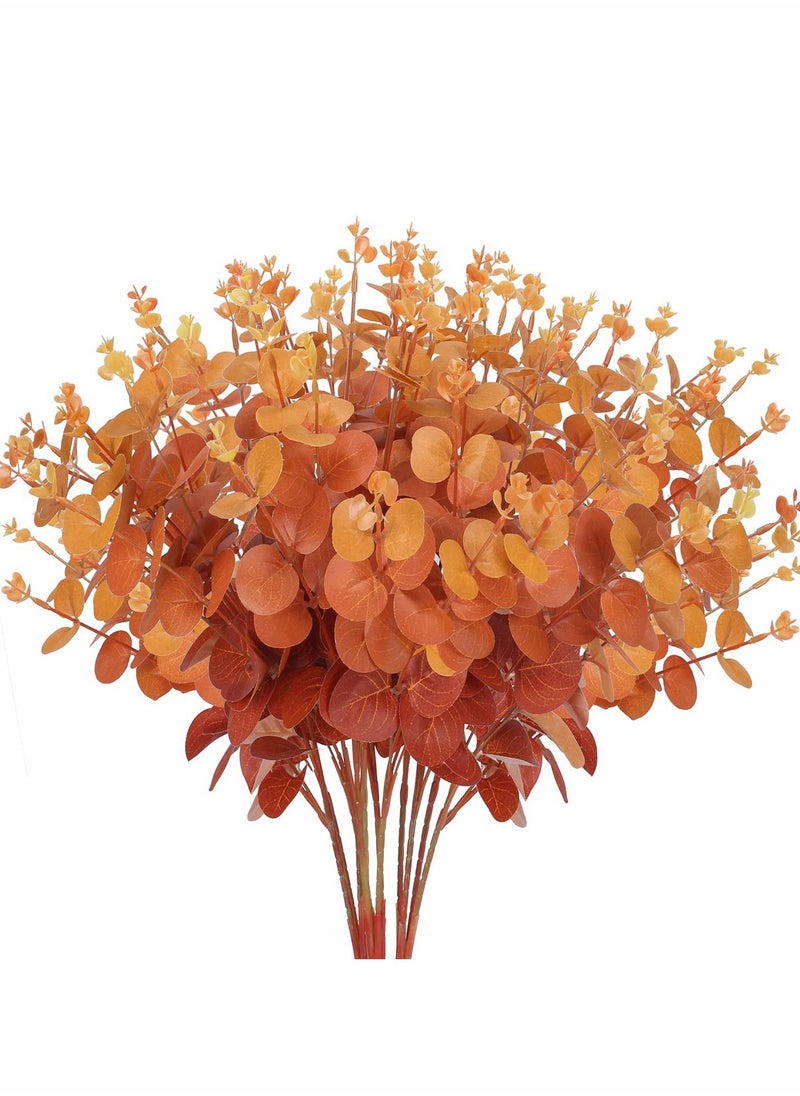 KASTWAVE 3PCS Artificial Flower Fake Money Grass Eucalyptus Leaves Branches Bulk Fall Orange Faux Greenery Stems Touch for Home Office Centerpiece Wedding Banquet Arrangement Decoration  - Image 1