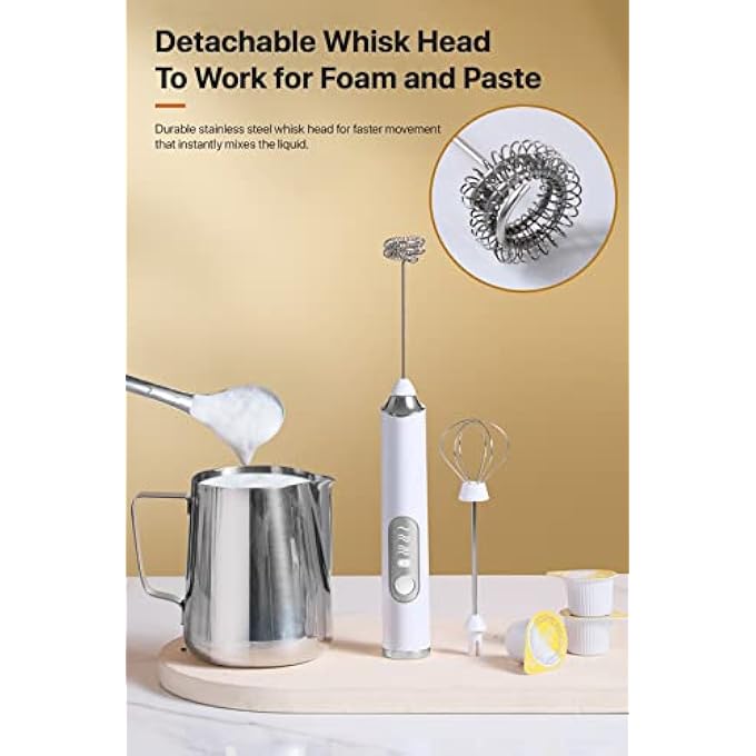Unity Milk Frother Handheld Stainless Steel Electric Coffee Whisk And Egg Beater Rechargeable Battery Powered Automatic Milk Foamer Drink Mixer For Latte Cappuccino Hot Chocolate Matcha  White - Image 4