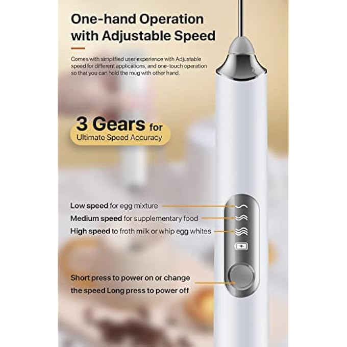 Unity Milk Frother Handheld Stainless Steel Electric Coffee Whisk And Egg Beater Rechargeable Battery Powered Automatic Milk Foamer Drink Mixer For Latte Cappuccino Hot Chocolate Matcha  White - Image 5
