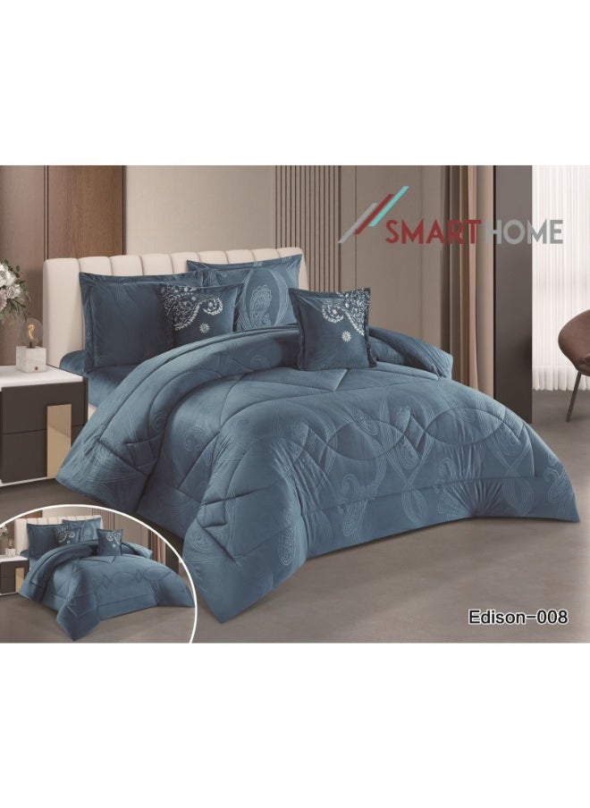 سمارت هوم مفرش فندقي مزدوج من المخمل، يناسب سرير بحجم 120X200 سم ، مفرش سرير نفرين نظام وجهين 4 قطع مع حشوة ، لحاف بنقشات فخمة لون أزرق  - Image 1