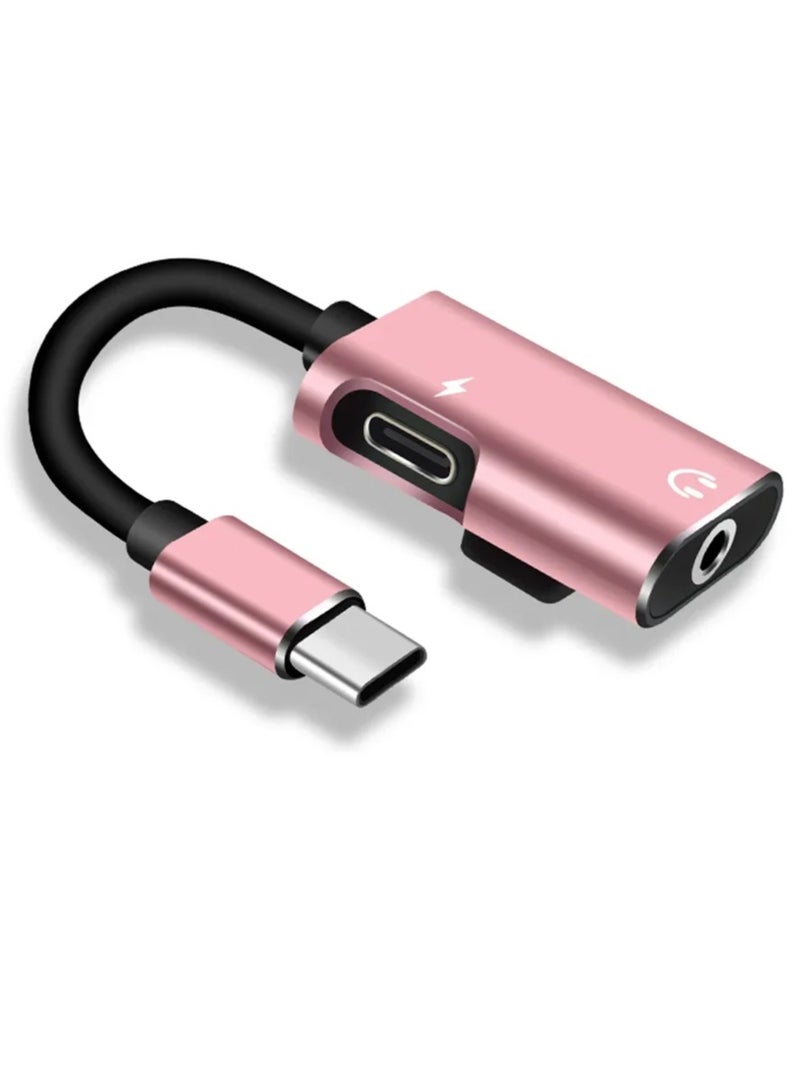AROAQ Type C To 3.5mm Jack Audio Splitter, 2 In 1 Headphone Cable Earphone Aux, Durable And Portable USB C Adapter Charger Cable Compatible With Most Of The Phones, (Pink, Pack Of 2pcs) - Image 1