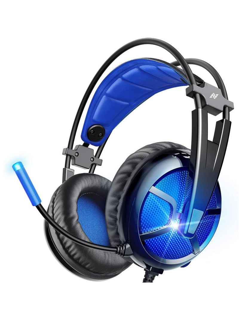 ABKONCORE B581 USB Gaming Headset Lightweight - 7.1 Virtual Surround Sound - Noise-Cancelling Mic. - On-Ear Volume & Mute Controls - Blue LED Light - 50mm Speaker Unit - Comfort  Ear Pads - for PC  | Black  (Headset Hook Free )  - Image 1