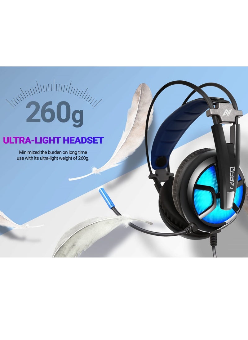 ABKONCORE B581 USB Gaming Headset Lightweight - 7.1 Virtual Surround Sound - Noise-Cancelling Mic. - On-Ear Volume & Mute Controls - Blue LED Light - 50mm Speaker Unit - Comfort  Ear Pads - for PC  | Black  (Headset Hook Free )  - Image 3