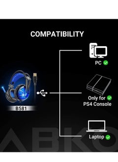 B581 USB Gaming Headset Lightweight - 7.1 Virtual Surround Sound - Noise-Cancelling Mic. - On-Ear Volume & Mute Controls - Blue LED Light - 50mm Speaker Unit - Comfort  Ear Pads - for PC  | Black  (Headset Hook Free ) - pzsku/ZC64EEB90656D8A937463Z/45/_/1740613387/07248cb8-64ee-4915-8320-0578b5a503a6