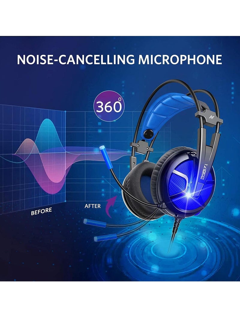 ABKONCORE B581 USB Gaming Headset Lightweight - 7.1 Virtual Surround Sound - Noise-Cancelling Mic. - On-Ear Volume & Mute Controls - Blue LED Light - 50mm Speaker Unit - Comfort  Ear Pads - for PC  | Black  (Headset Hook Free )  - Image 5