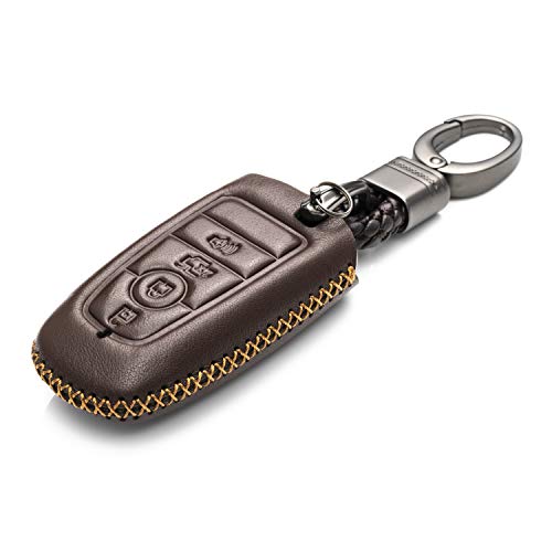 Vitodeco Leather Smart Key Fob Case Compatible with Ford Escape 2025, Bronco 2025, Explorer 2025, Edge 2025, Expedition 2025, F-150, Mustang 2025, F150 2025 and More Models (4-Button, Brown) - Image 2