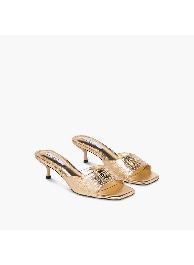 ELLE Women's Monogram Embossed Slip-On Sandals with Kitten Heels - Image 3