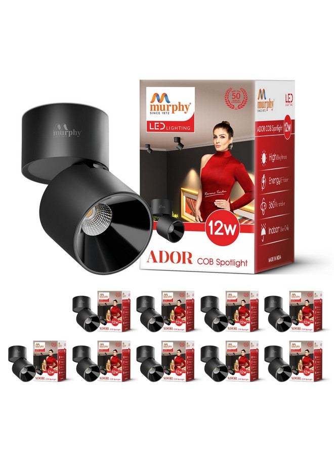 Murphy 12W Black Body Reflective Black Finish 360 Degree Adjustable LED Surface COB Light - Wall/Ceiling Mountable : Warm White, Pack of 10 - Image 1