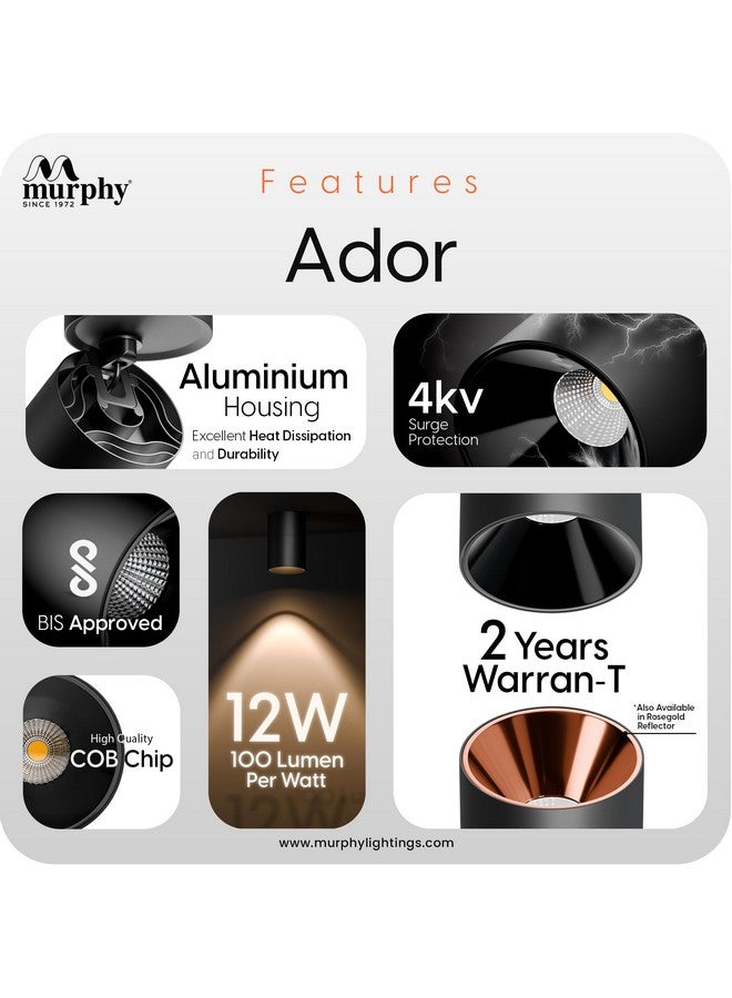 Murphy 12W Black Body Reflective Black Finish 360 Degree Adjustable LED Surface COB Light - Wall/Ceiling Mountable : Warm White, Pack of 10 - Image 3