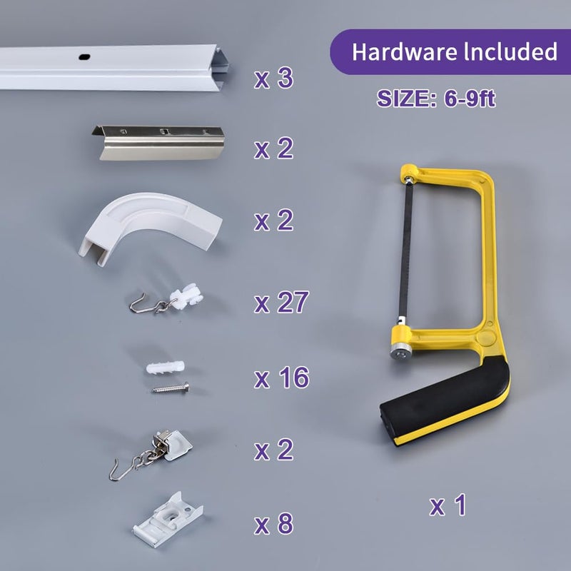 SOLOKOS Aluminum alloy ceiling curtain tracks with hooks & corner connectors (Set of 2), heavy-duty room partition curtain rod tracks, suitable for living rooms, bedrooms, and bathroom(6-9 ft Track Set)White - Image 3