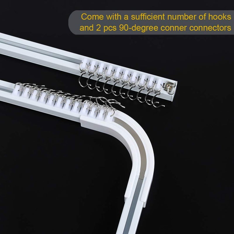 SOLOKOS Aluminum alloy ceiling curtain tracks with hooks & corner connectors (Set of 2), heavy-duty room partition curtain rod tracks, suitable for living rooms, bedrooms, and bathroom(6-9 ft Track Set)White - Image 2