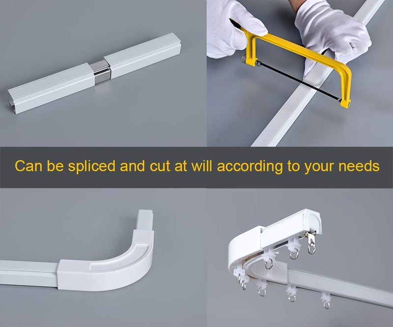SOLOKOS Aluminum alloy ceiling curtain tracks with hooks & corner connectors (Set of 2), heavy-duty room partition curtain rod tracks, suitable for living rooms, bedrooms, and bathroom(6-9 ft Track Set)White - Image 4