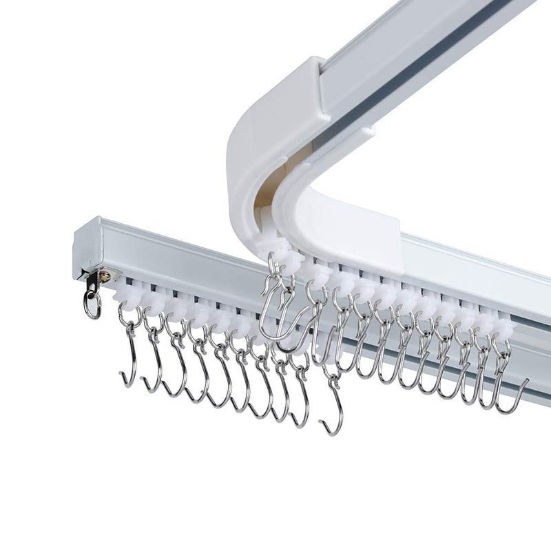 SOLOKOS Aluminum alloy ceiling curtain tracks with hooks & corner connectors (Set of 2), heavy-duty room partition curtain rod tracks, suitable for living rooms, bedrooms, and bathroom(6-9 ft Track Set)White - Image 1