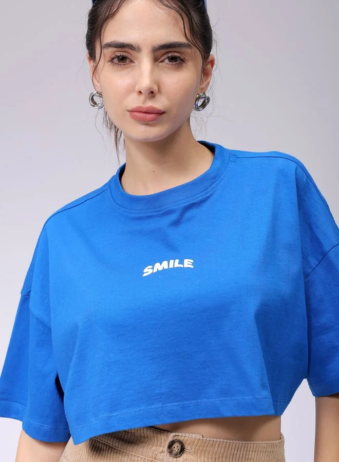 Freehand Women Boxy Fit Solid Cropped T-Shirt