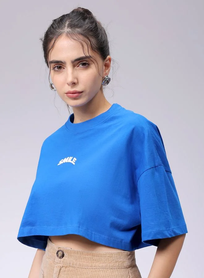 Freehand Women Boxy Fit Solid Cropped T-Shirt