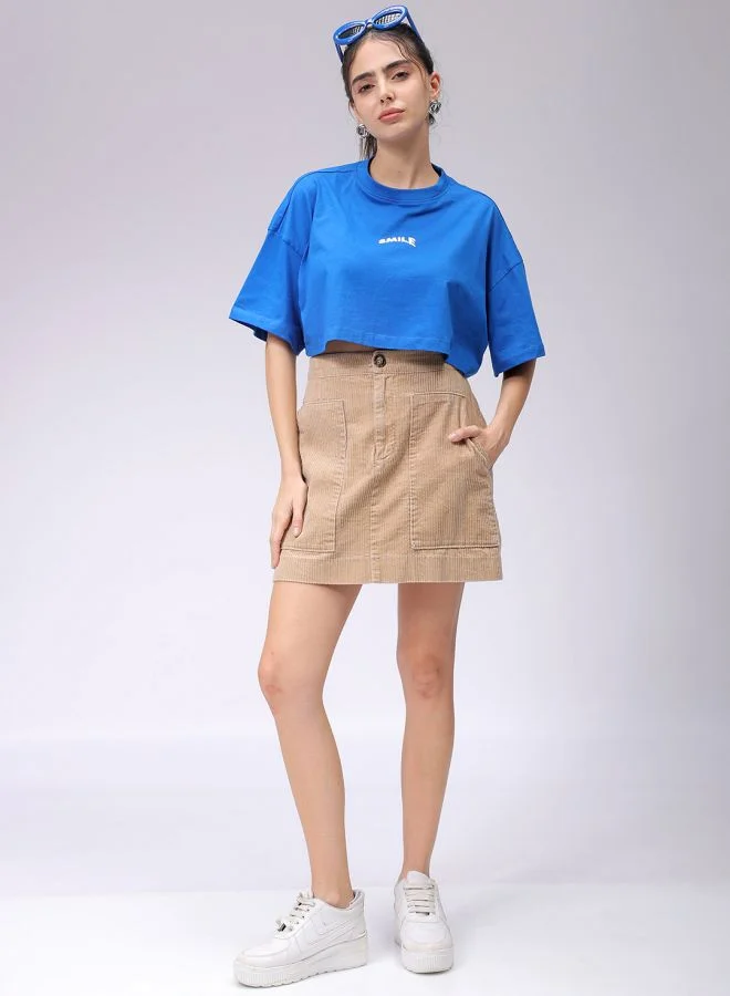 Freehand Women Boxy Fit Solid Cropped T-Shirt