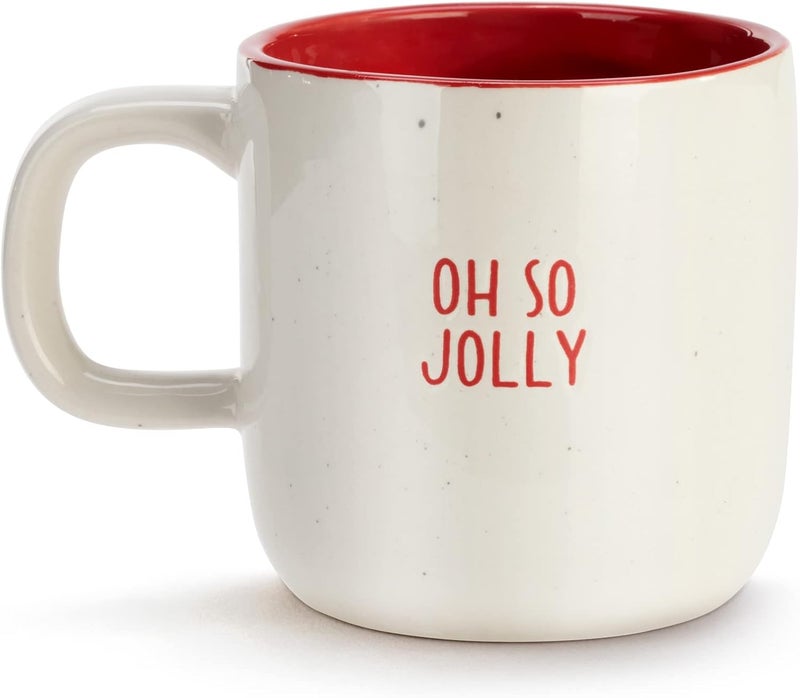 DEMDACO كوب عيد الميلاد من ديمداكو سانتا هولي جولي باللونين الأحمر والأبيض سعة 16 أونصة من الخزف - Image 2