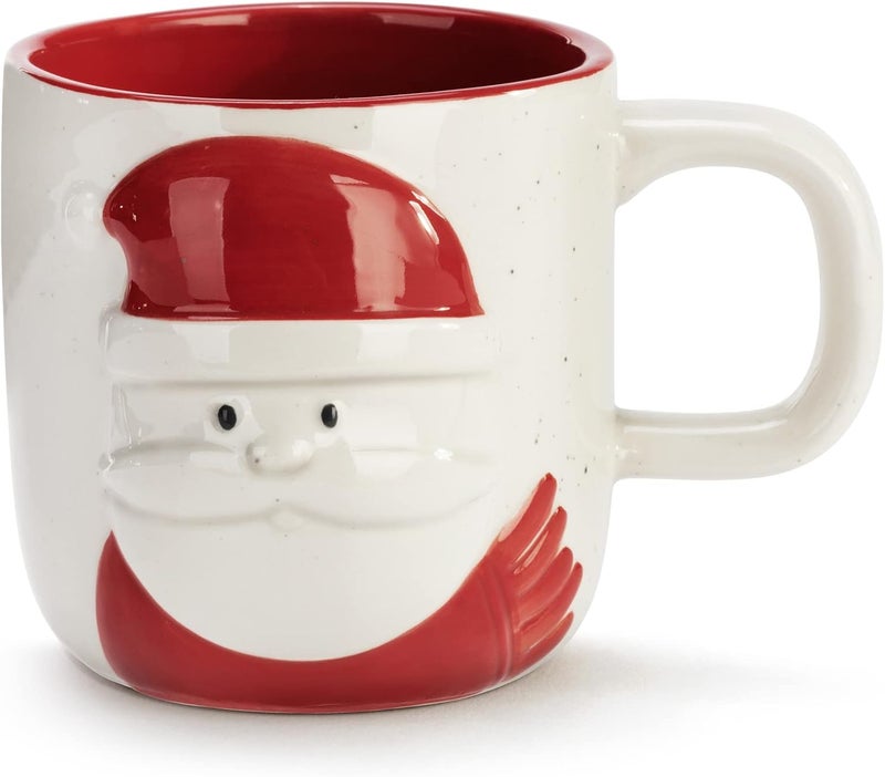 DEMDACO كوب عيد الميلاد من ديمداكو سانتا هولي جولي باللونين الأحمر والأبيض سعة 16 أونصة من الخزف - Image 1