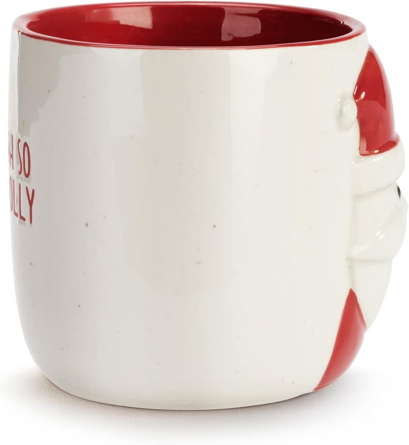 DEMDACO كوب عيد الميلاد من ديمداكو سانتا هولي جولي باللونين الأحمر والأبيض سعة 16 أونصة من الخزف - Image 4